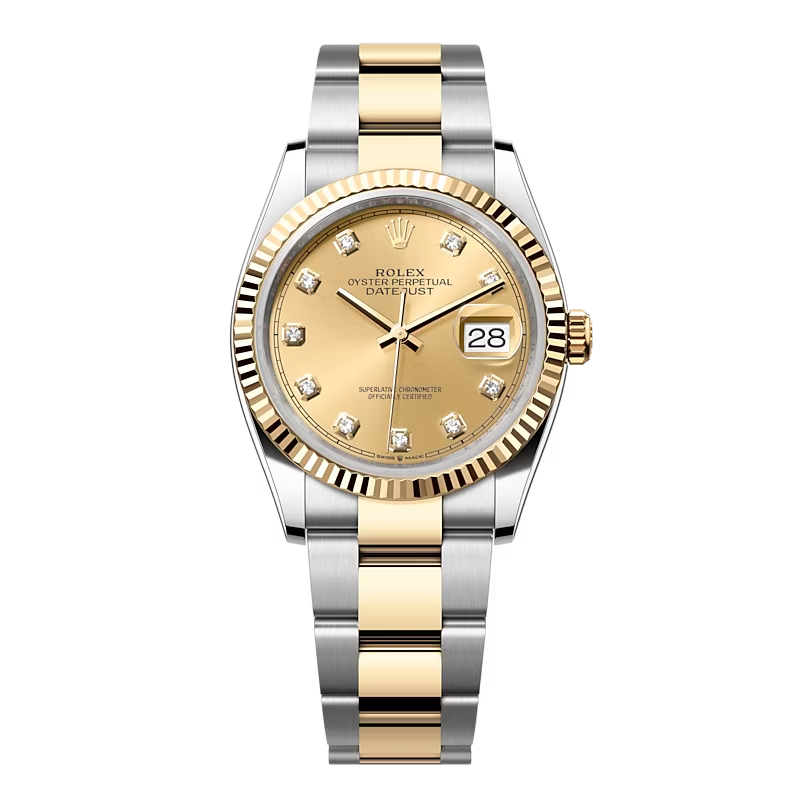 Đồng Hồ Rolex Datejust 36 126233 Mặt Số Vàng Champagne Nạm Kim Cương Dây Đeo Oyster