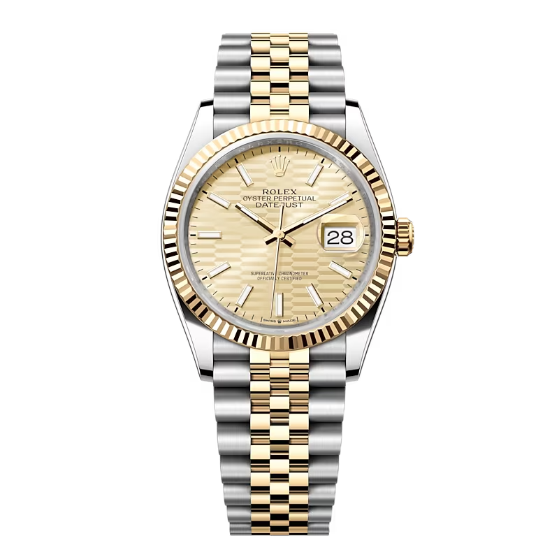 Đồng Hồ Rolex Datejust 36 126233 Mặt Số Vàng Champagne Vân Gấp Nếp Cọc Số Dạ Quang
