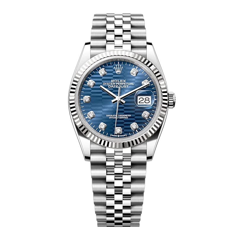 Đồng Hồ Rolex Datejust 36 126234 Mặt Số Xanh Vân Gấp Nếp Cọc Số Nạm Kim Cương