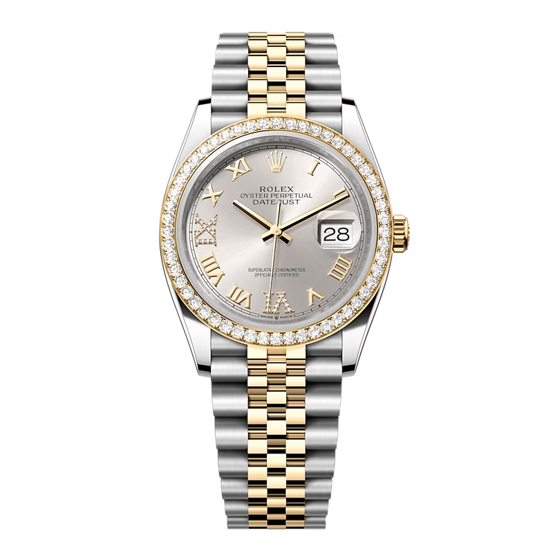 Đồng Hồ Rolex Datejust 36 126283RBR Mặt Số Bạc Cọc Số La Mã Nạm Kim Cương
