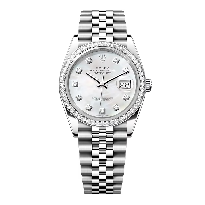 ĐỒNG HỒ ROLEX DATEJUST 36 126284RBR MẶT SỐ NGỌC TRAI NẠM KIM CƯƠNG