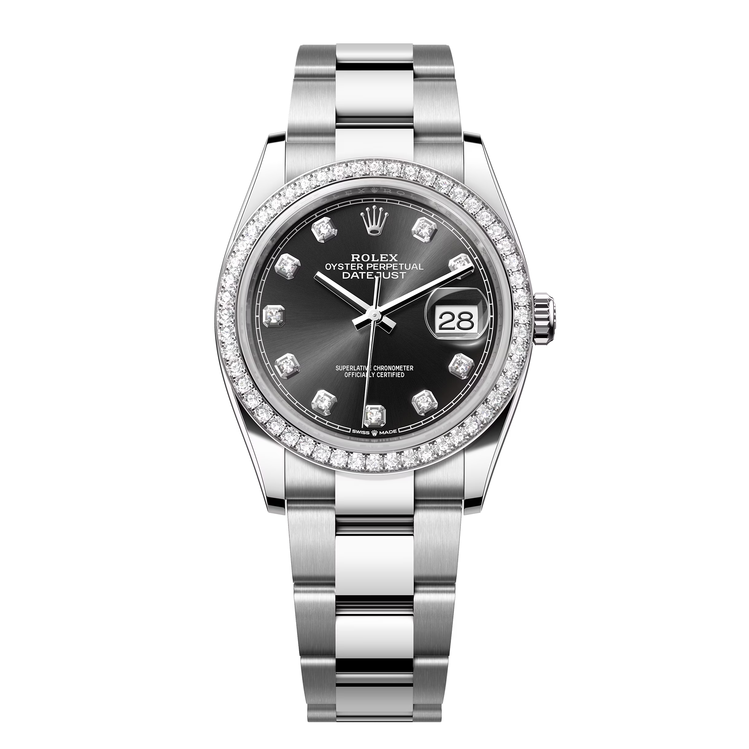 Đồng Hồ Rolex Datejust 36 126284RBR Mặt Số Đen Nạm Kim Cương Dây Đeo Oyster